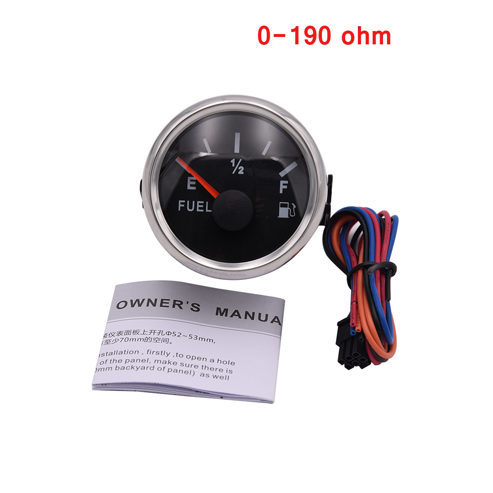 0-190 ohm bränslenivåmätare 52mm marin båtolja flytande tank bränslenivåindikator mätare med röd bakgrundsbelysning vattentät: 0-190 ohm bs
