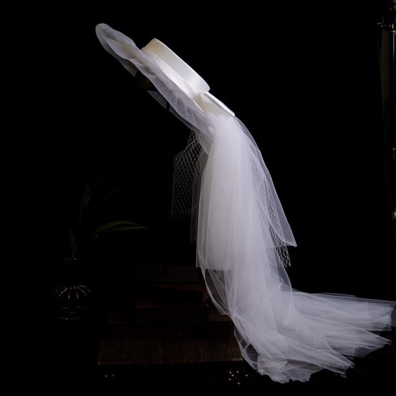 NZUK – chapeau de mariage à large bord pour femme, avec nœud Long, maille, fête d'église britannique, formel, mariage de luxe