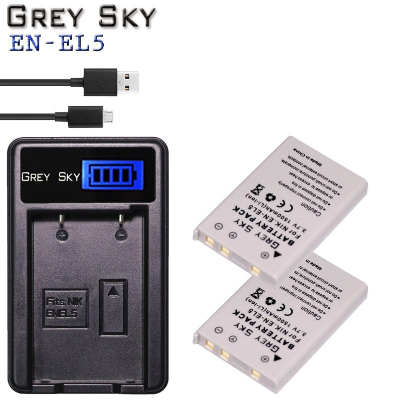 EN-EL5 EN EL5 ENEL5 batería + cargador USB LCD para NIKON Coolpix P530 P520 P510 P100 P500 P5100 P5000 P6000: charger and 2battery