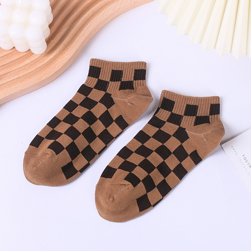 Calcetines tobilleros de algodón estilo Harajuku para mujer, medias cortas con cuadros geométricos, de estilo Hip Hop, para chica: O