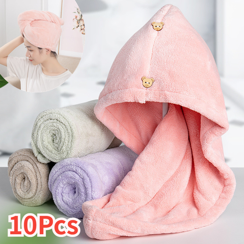 Toallas de microfibra de secado rápido para el cabello, accesorios de baño, gorro de lactancia con hebilla, toalla de Spa para Sauna, 10 piezas