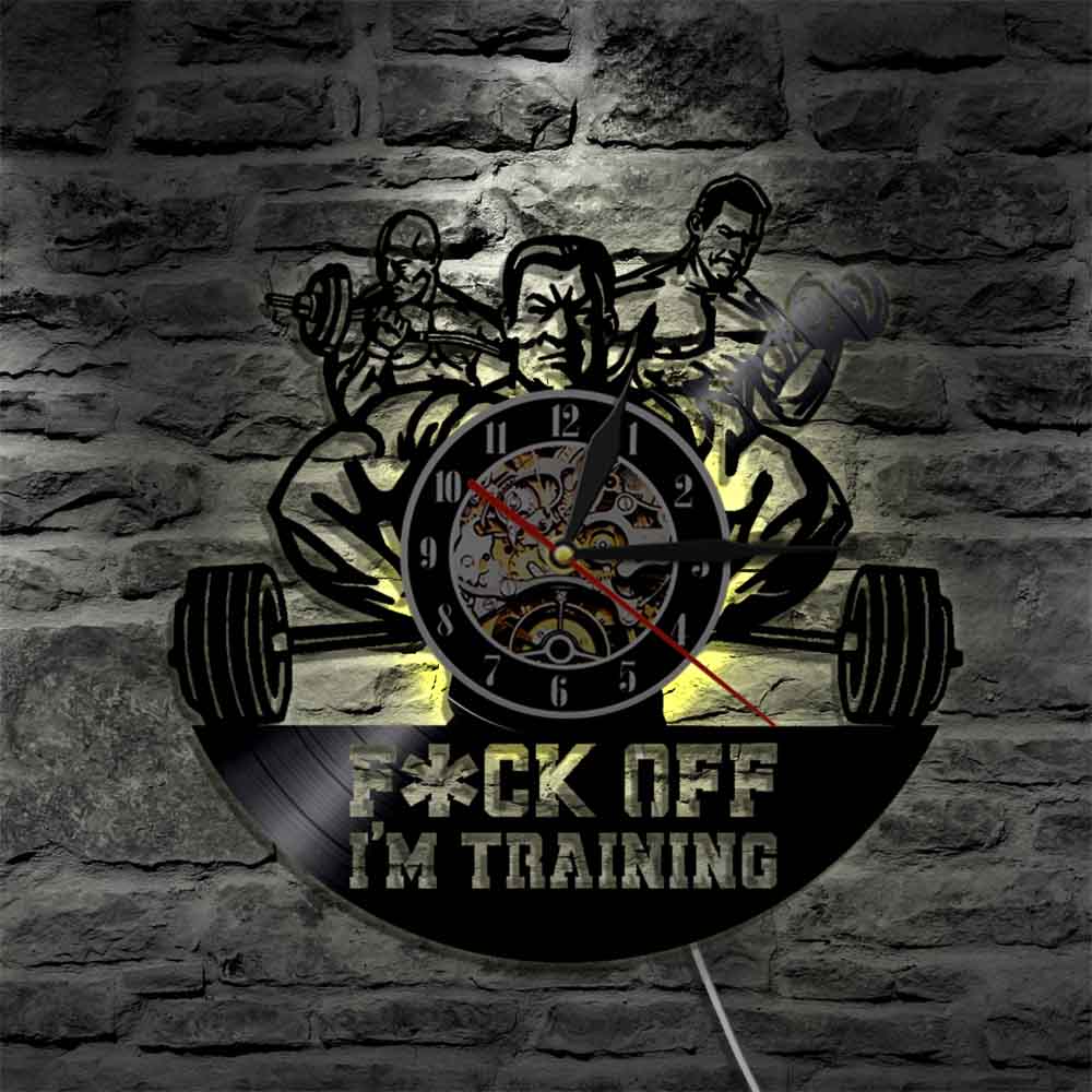 GYM Inspirational Quote Wall Art Clock Large Size Bodybuilder Gym Fitness Coach Sport Muscles Wall Clock Gym Club Home Decor