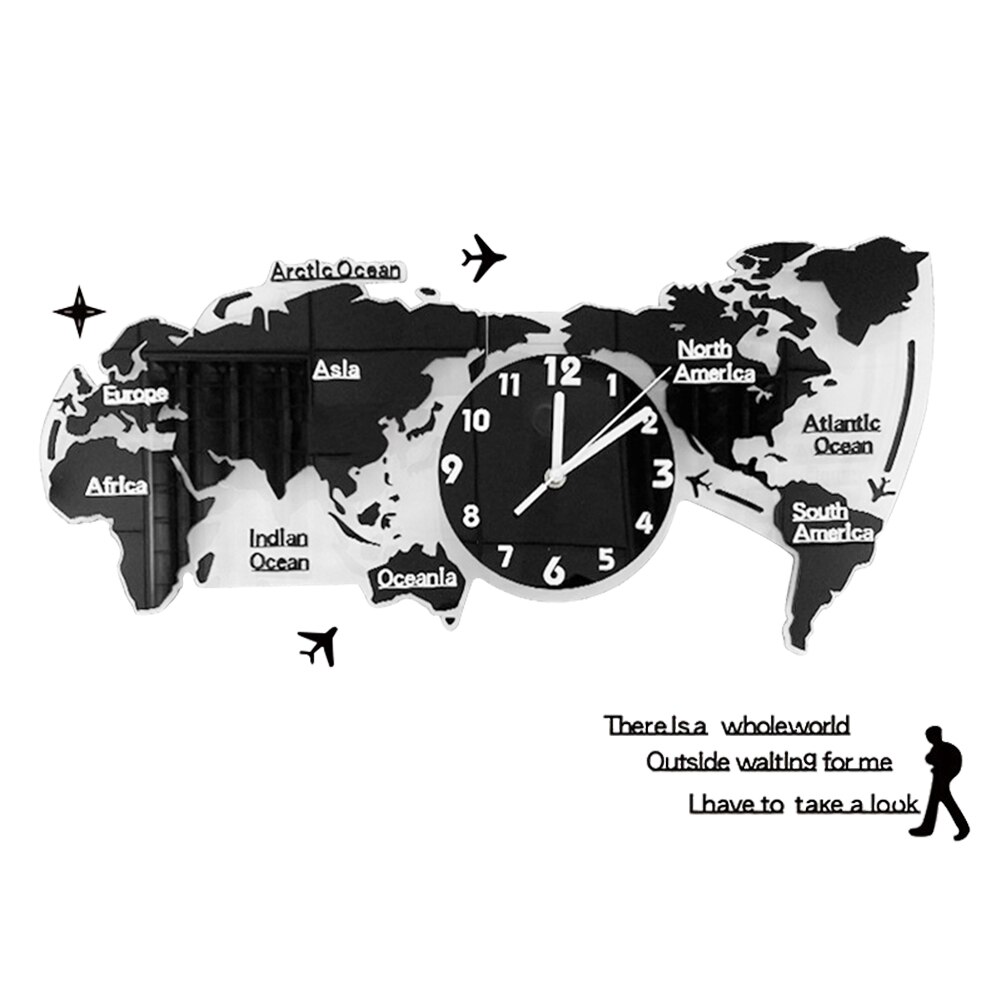 Unique Acrylic Wall Clock World Map Wall Hanging Clock Wall Clock With World Map For Home Living Room Without Battery: Default Title