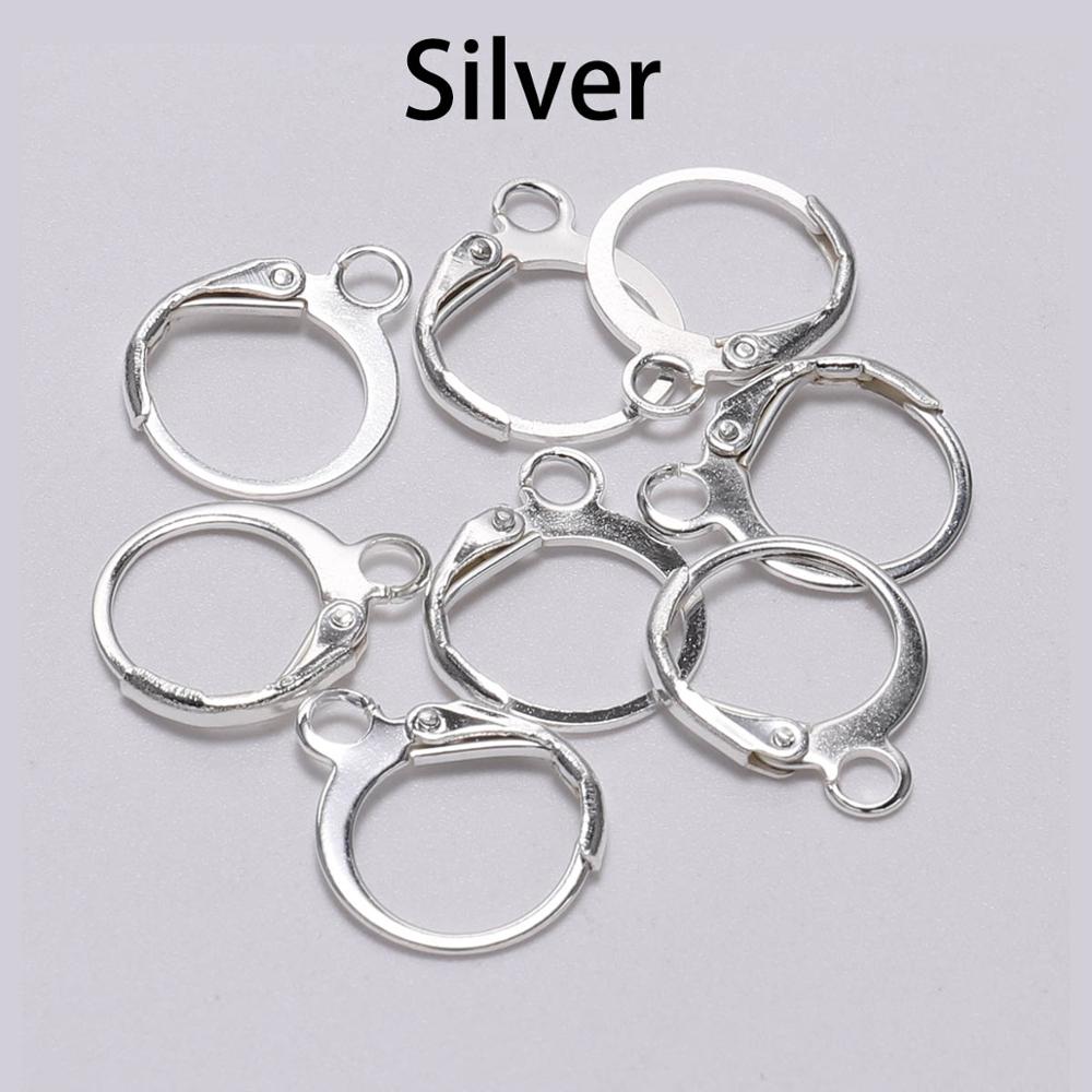 20 Stks/partij 14*12Mm Goud Brons Franse Lever Earring Haken Draad Instellingen Base Hoops Oorbellen Voor Diy Sieraden maken Leveranties: Silver