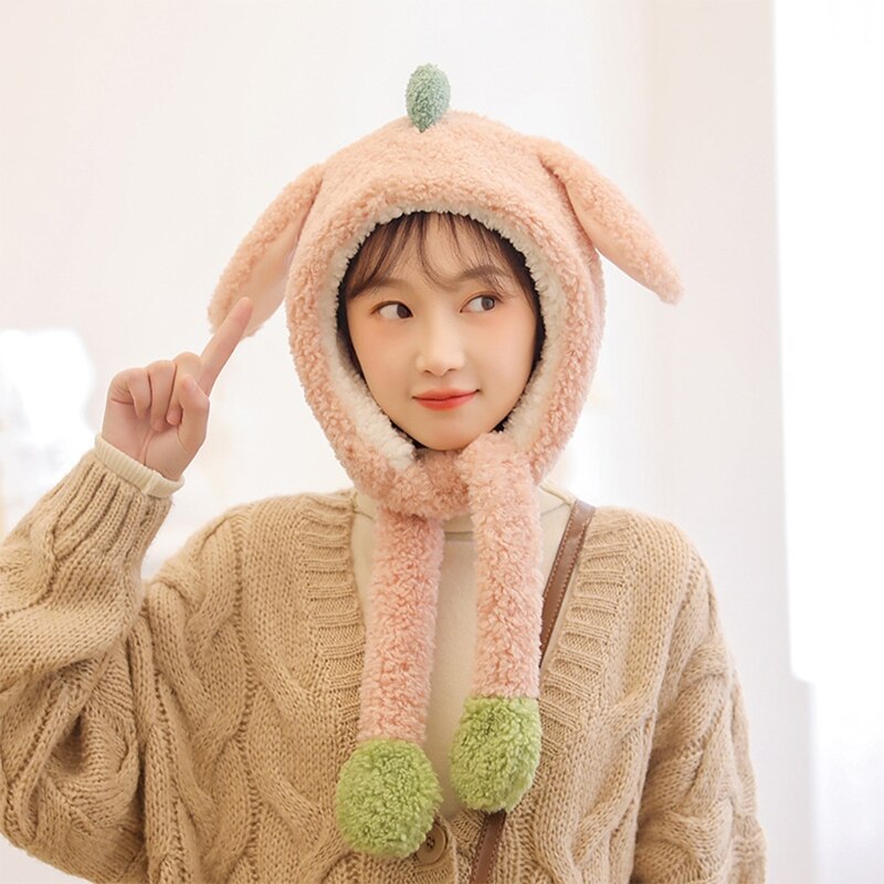 Gorro de punto de estilo coreano para mujer, gorro elástico con orejas de conejo, Color sólido, informal, para esquí, calentador de orejas, para invierno