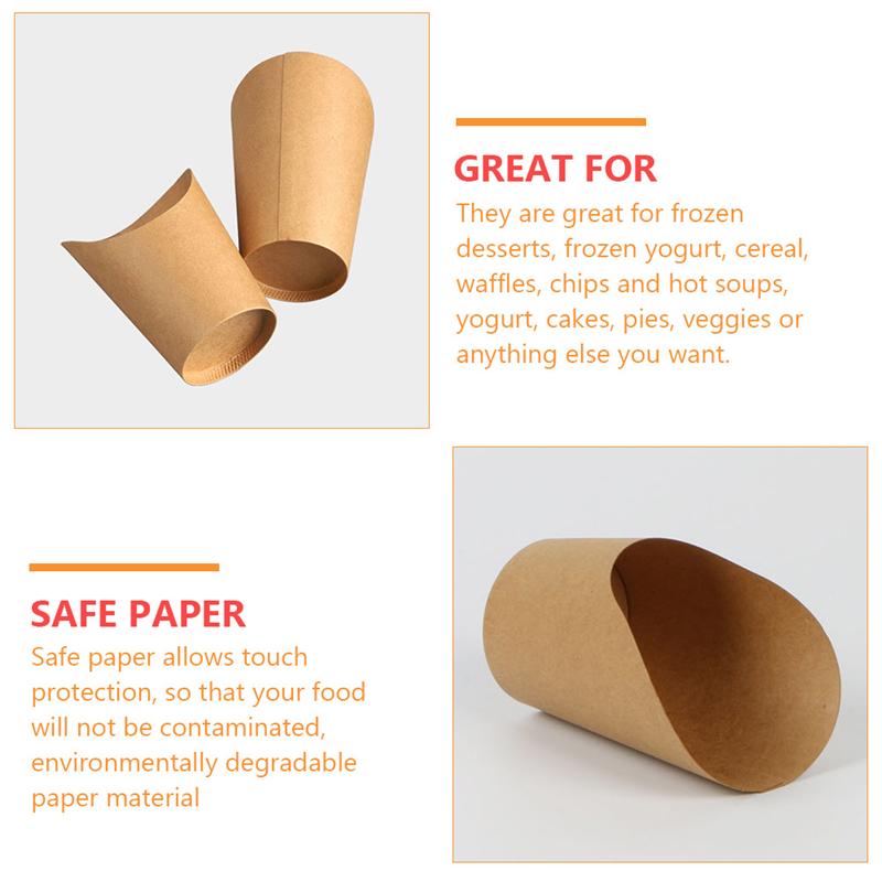 50pcs 14/16oz Disposable Kraft Paper French Fries Holder Snack Chips Packing Boxes Takeaway Party Baking Supplies