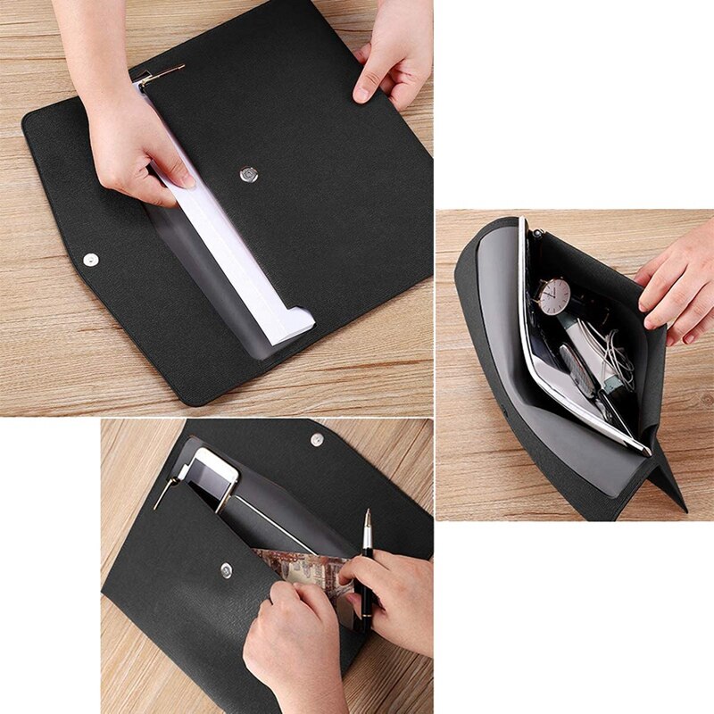 -PU Leather A4 File Folder Document Holder Waterproof Portfolio Envelope Folder Case with Snap Closure