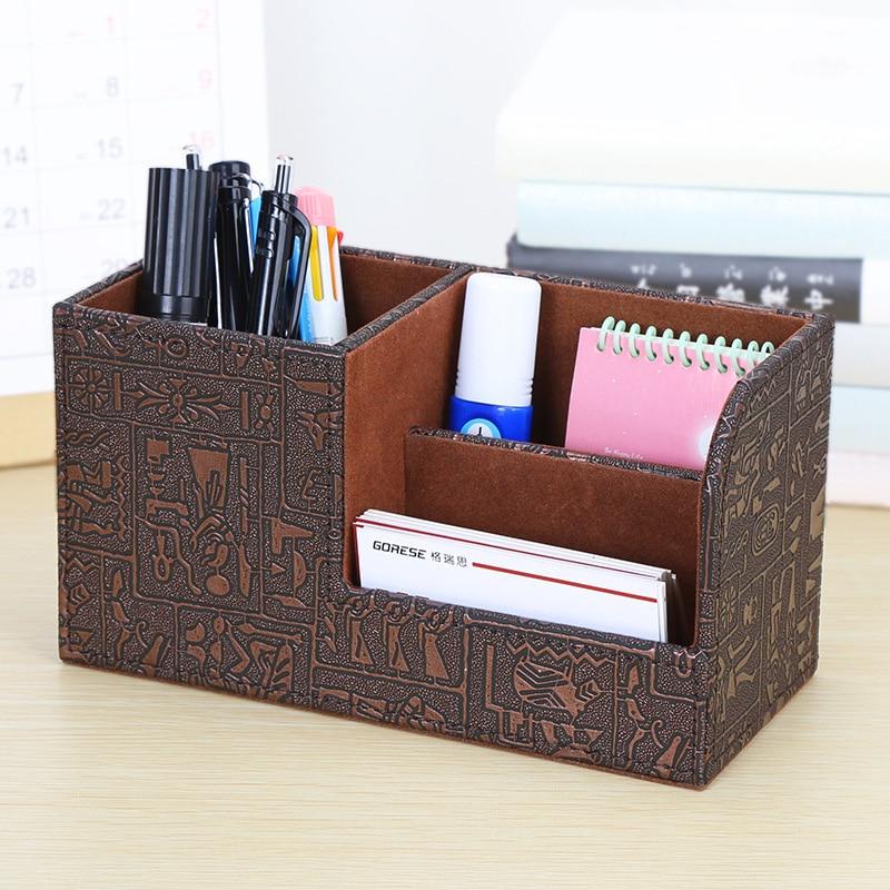 Desktop Stationery Remote Control Small Storage Box Multi-Function Leather Pen Holder Set Desktop Stationery Box Organizer