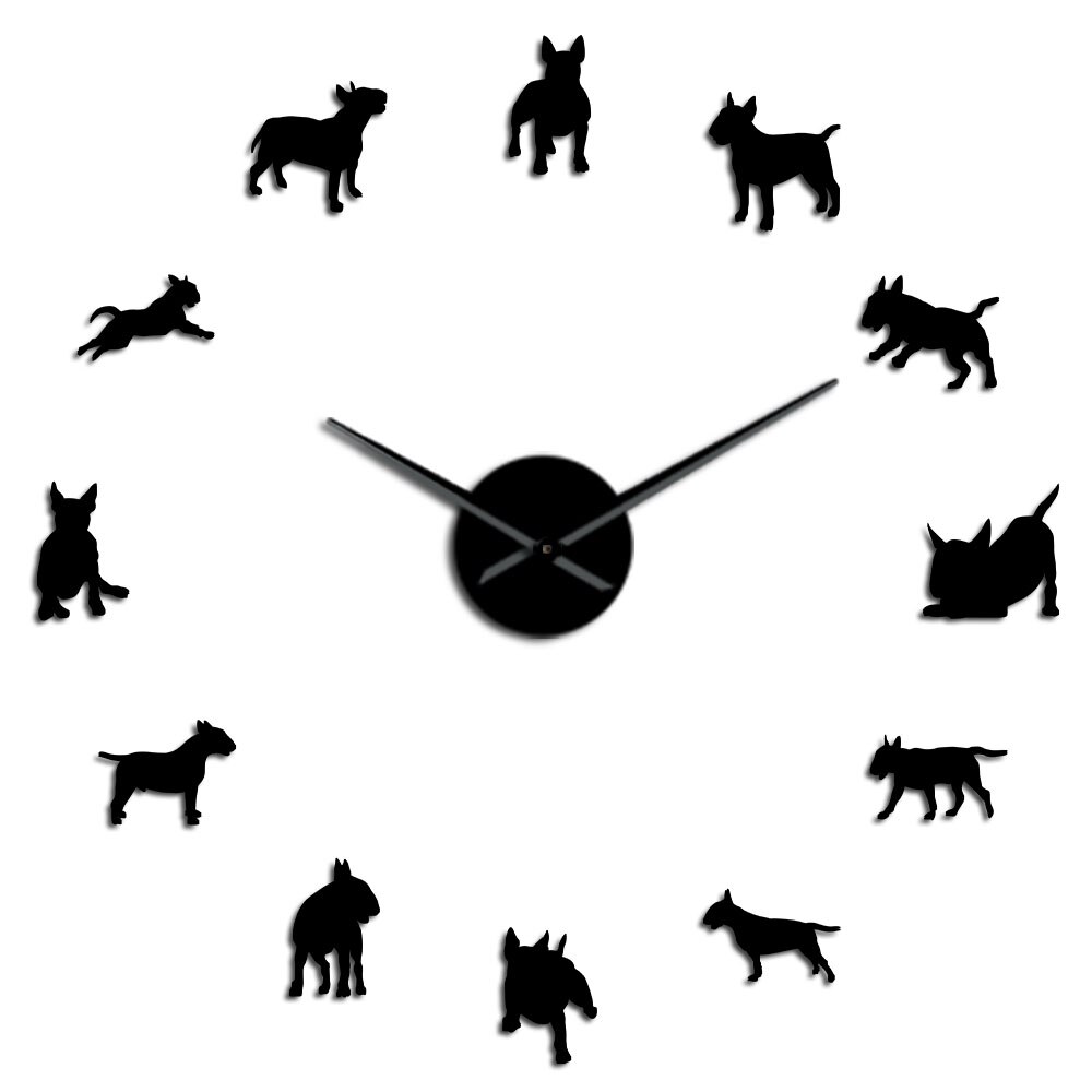 Bull Terrier Hond Muur Art Diy Grote Wandklok Hond Ras Pug Grote Naald Klok Horloge Pet Shop Decor voor Bull Terrier Liefhebbers: Black / 37 Inch