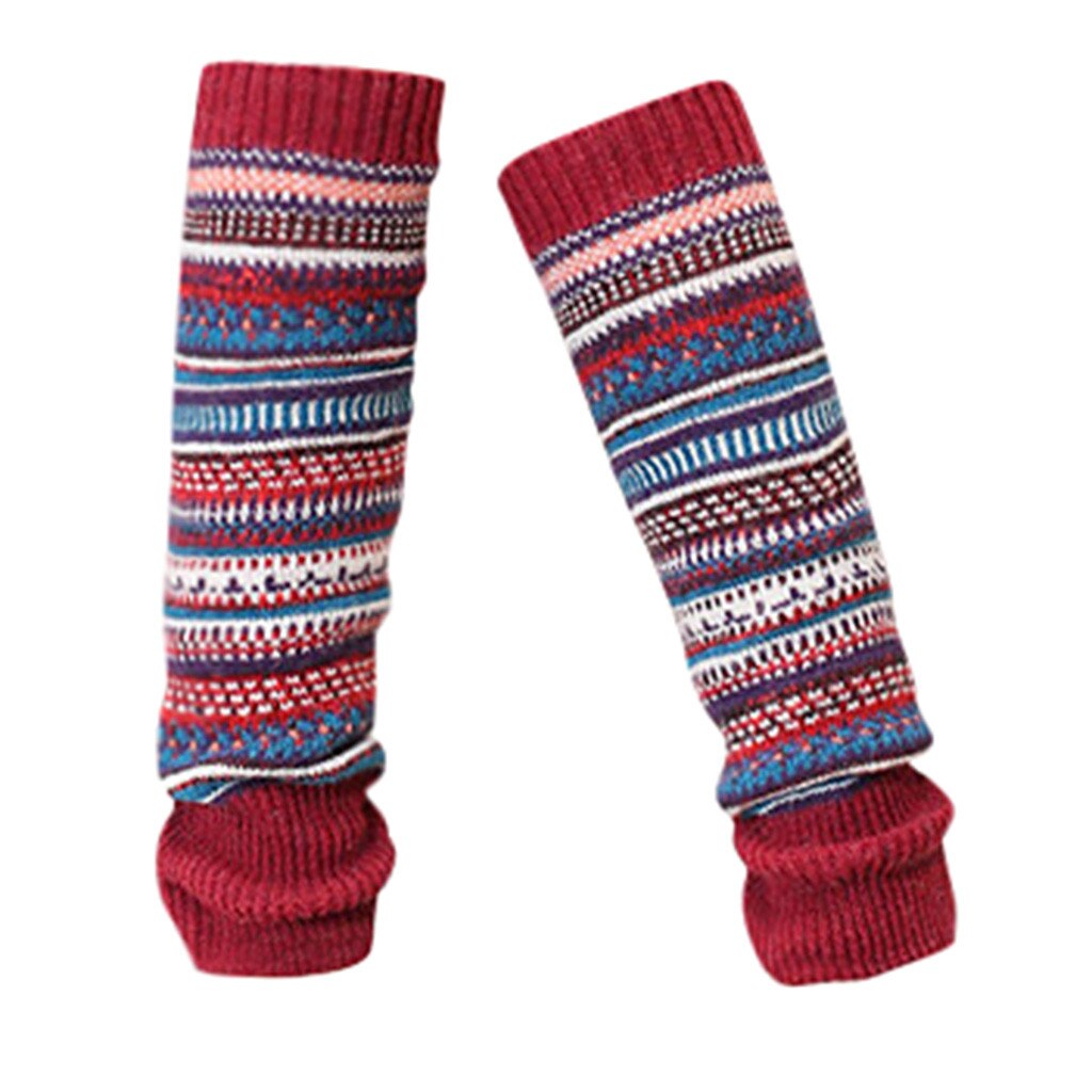 Ethnique 1 paire femmes hiver jambières laine tricot haute genou chaussettes bottes manchettes filles guêtres Femme: Wine