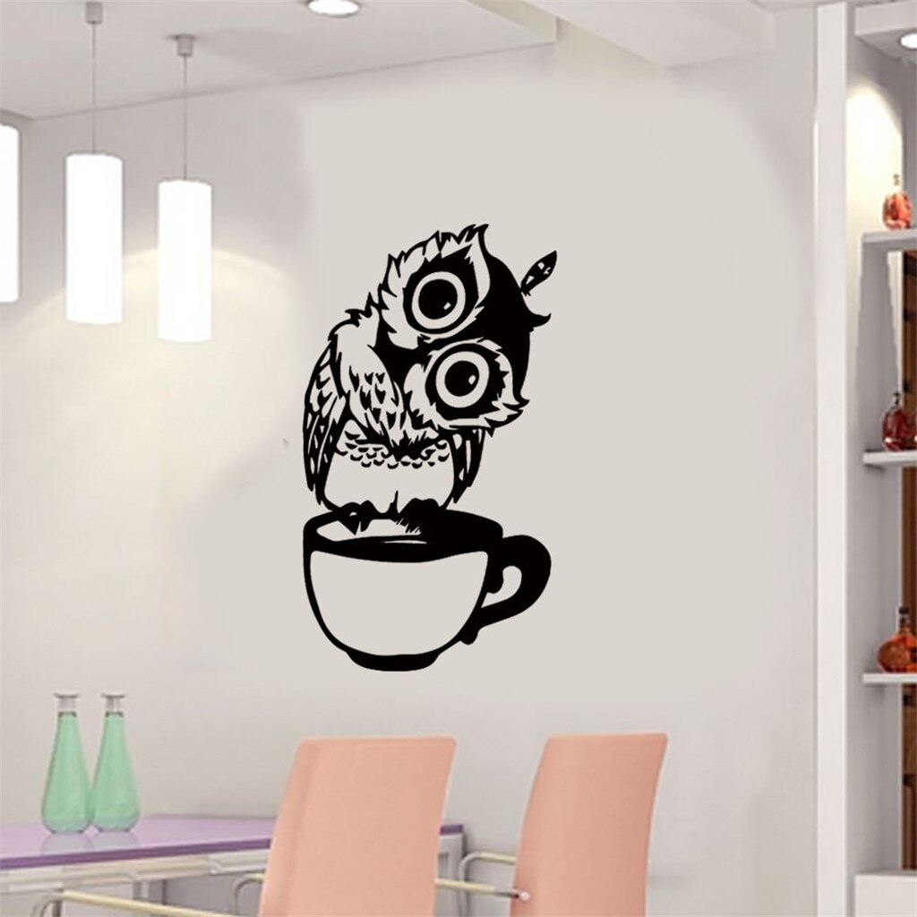 Leuke Uilen Op Het Kopje Thee Koffie Muurstickers Dieren Stickers Muur Sticker Voor Kinderen Kamer Muur Stickers Voor baby Room Decor: Default Title
