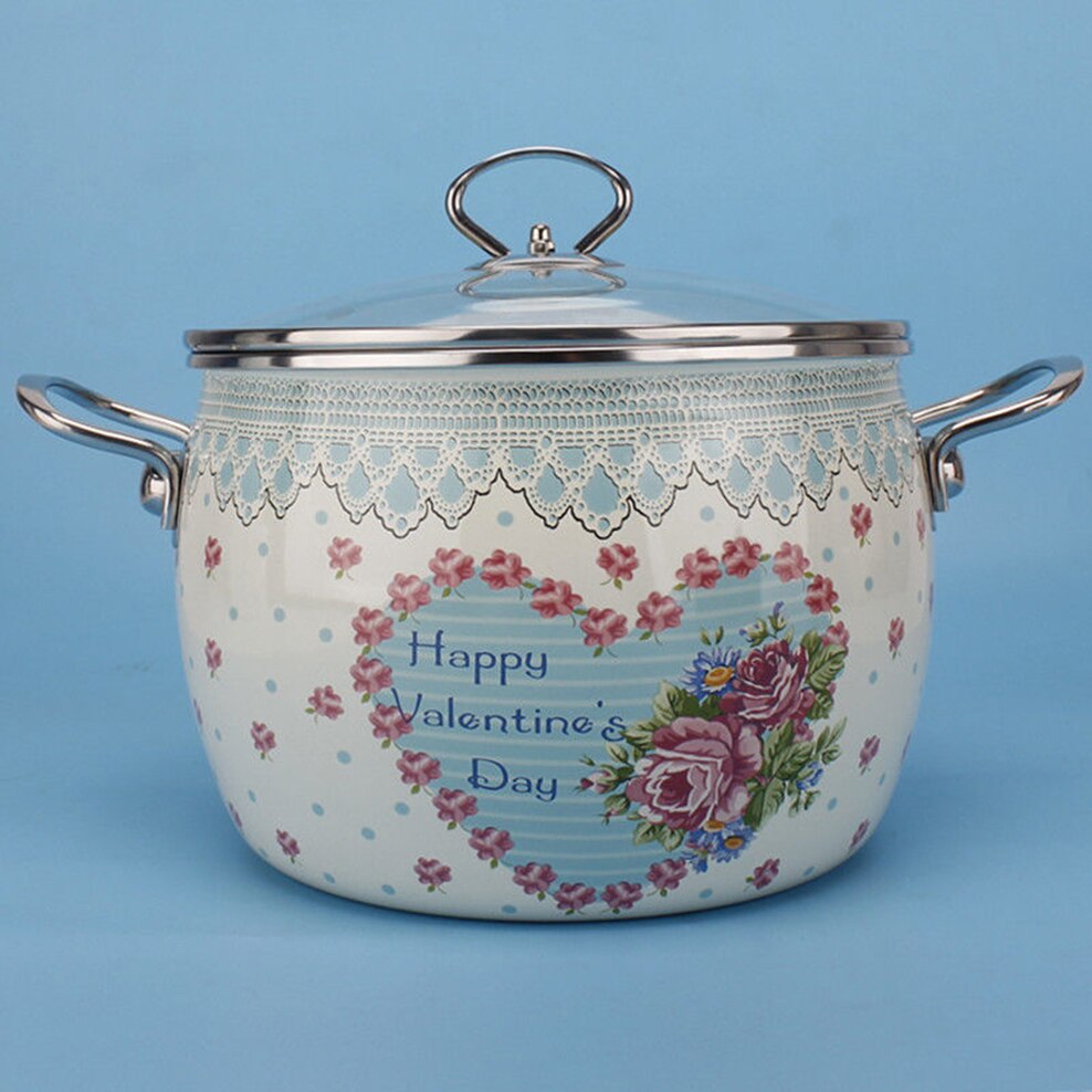 3L Enamel Pot High Style Porcelain Enameled Soup Pot Saucepan For Gas Induction Stewpan Multifunction Cooking Pot For Kitchen: style A -heart