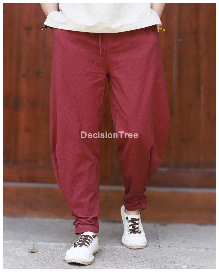 2021 stile cinese kung fu tai wushu pantaloni uomo pantaloni da jogging pantaloni da uomo streetwear pantaloni casual da uomo pantaloni hip-hop in lino allentato: L / color3