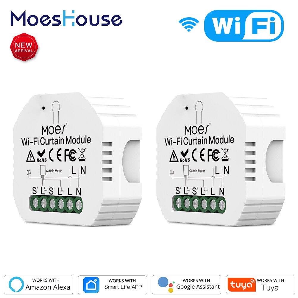 WiFi Smart Roller Shutter Blinds Curtain Switch Module for Motor Smart Life Tuya APP Remote Control Work with Alexa Google Home: 2 PCs