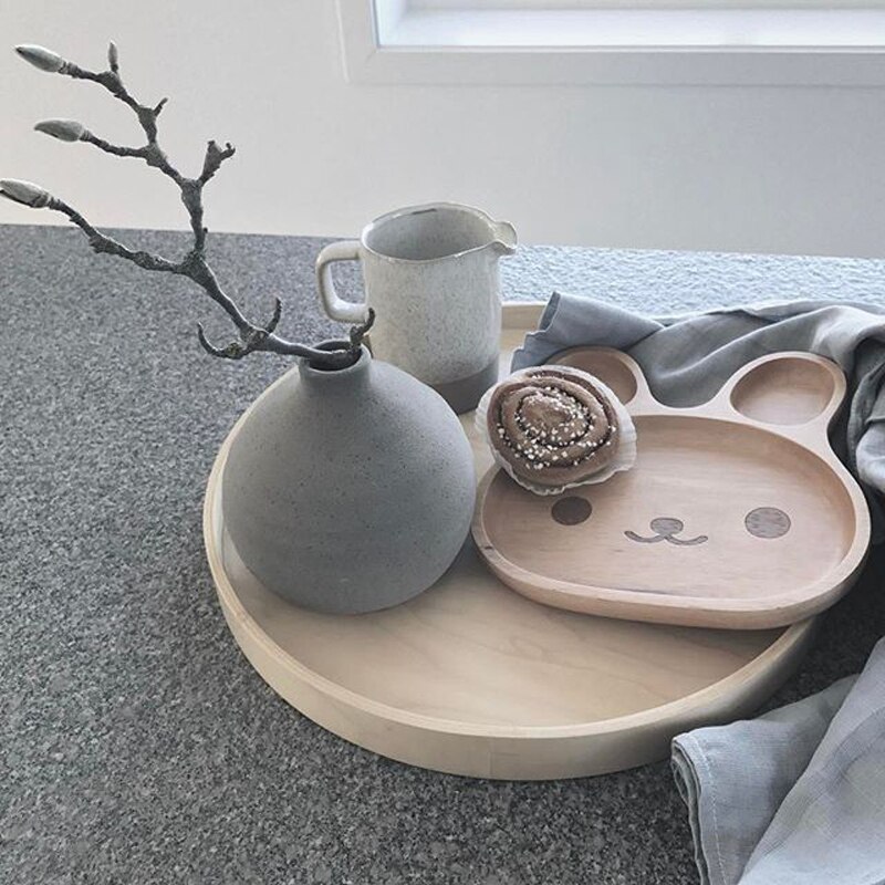 Plato de comida de bebé de madera, Platos de alimentación de bebé Prato, juego de Platos de alimentación para niños, juegos de vajilla para niños, cuenco, bandeja para Decoración