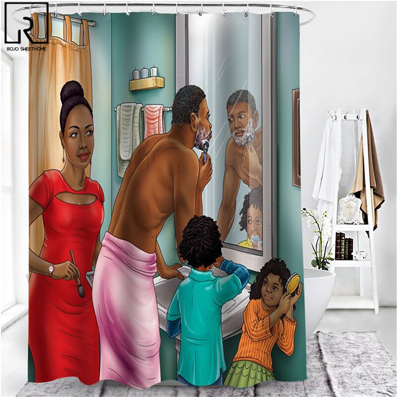 Amerikaanse Happy Familie Print Douchegordijn Polyester Waterdicht Badkamer Gordijnen Zachte Bad Rug Flanel Tapijt Anti-Slip Mat Set