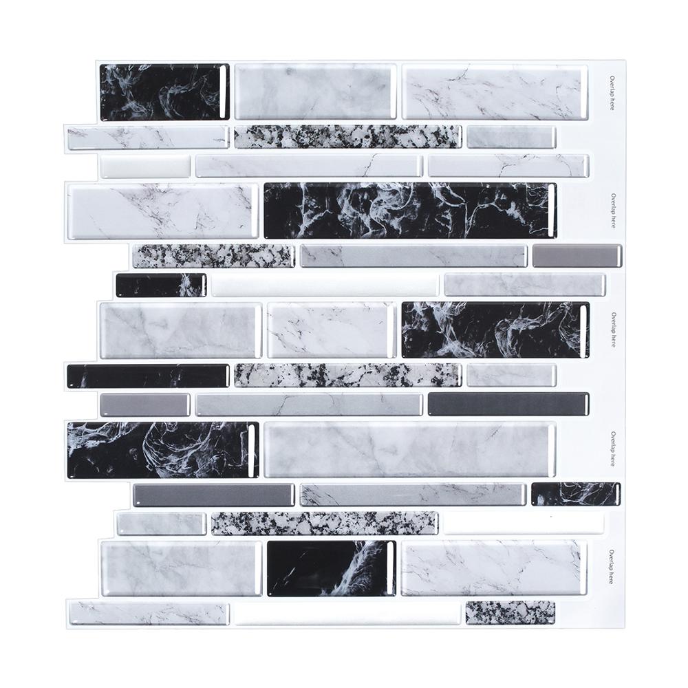 Easytiles 12 " x12 " zelfklevende tegels wit zwart marmer 3d behang anti-schimmel plak op achterwand tegel voor keuken  - 1 vellen