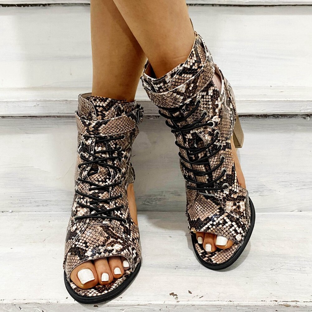 Karinluna Mode Gladiator Sandalen Vrouw Schoenen Peep Toe Hoge Hakken Gesp Snake Print Schoenen Dame