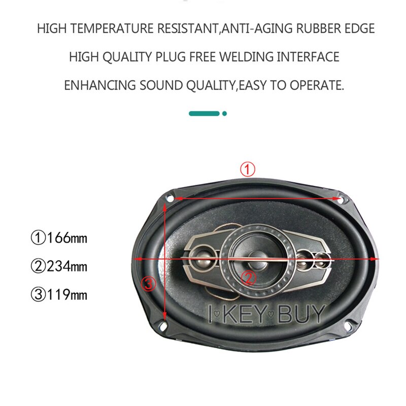 1 Pc 6x9 inch Coaxial Car Speaker Tweeter Audio Automotive 12v HiFi Speaker Full Range Rubber Edge Louder Speakers