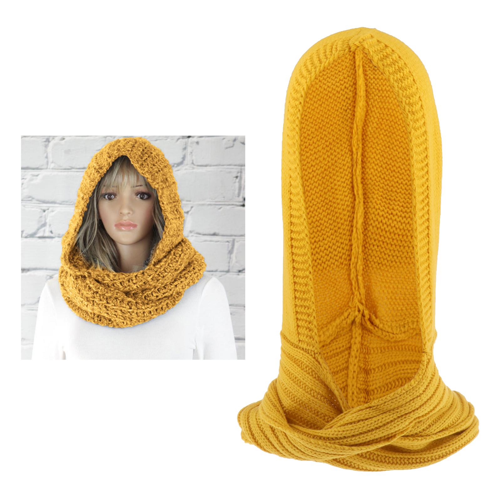 Female Knit Hooded Scarf Autumn Warm Knitted Hoodie Pullover Headscarf: Yellow