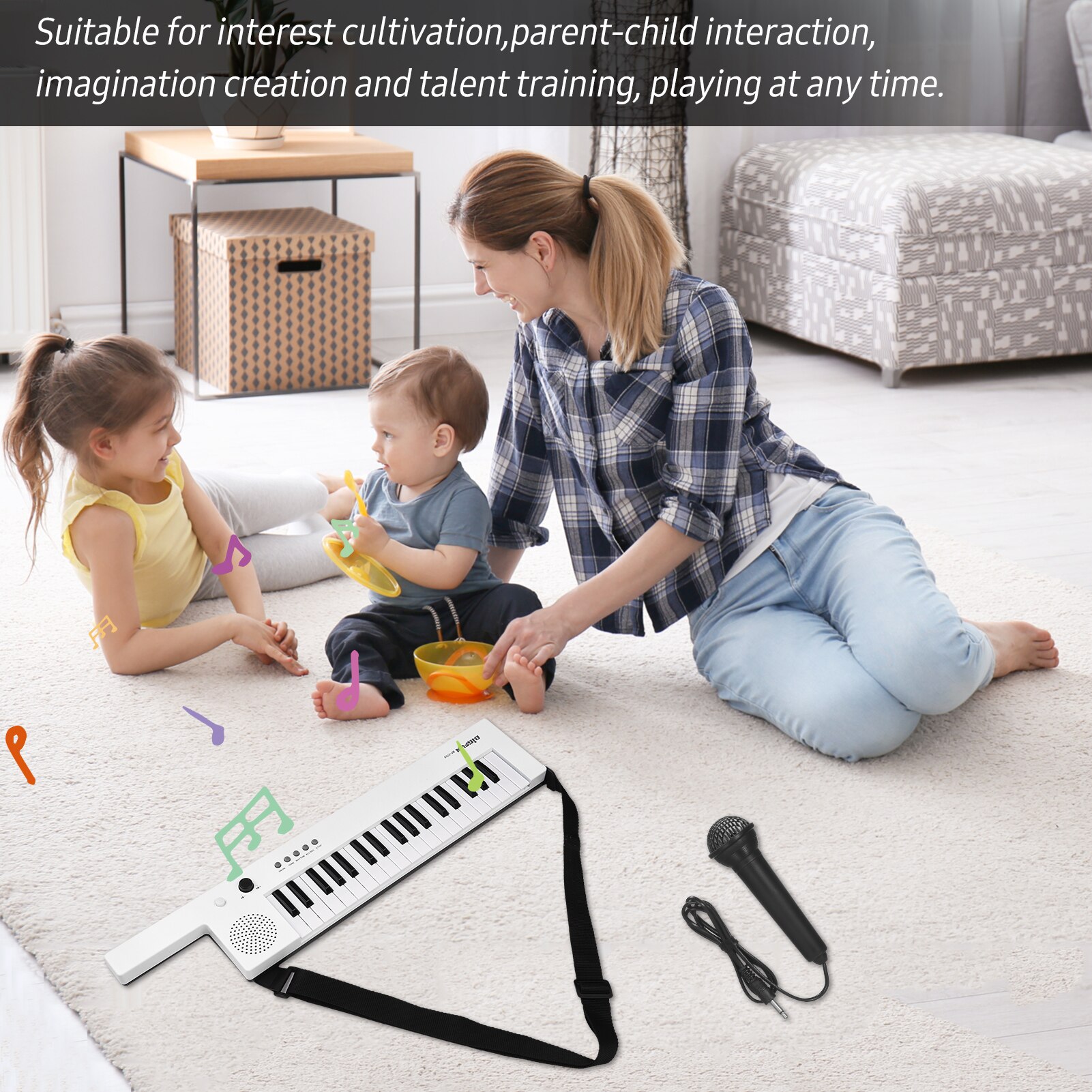 Guitar Electronic Piano with Keyboard 37-Key Electronic Keyboard Piano Rechargeable Children&#39; s Piano Musical Instruments