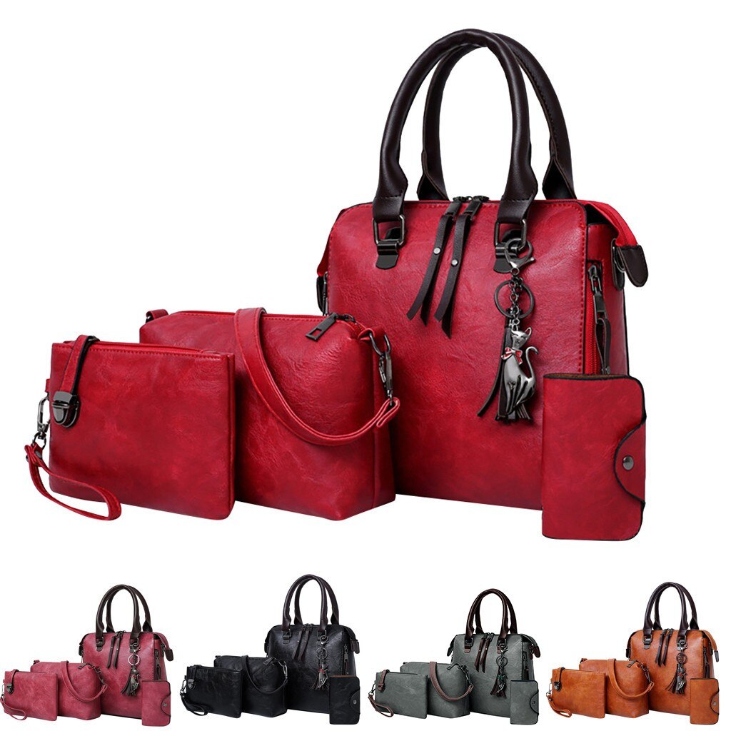 4 stk/sæt komposittasker til kvinder dame håndtasker pu læder skuldertasker mulepose bolsa  #t2g: Vin