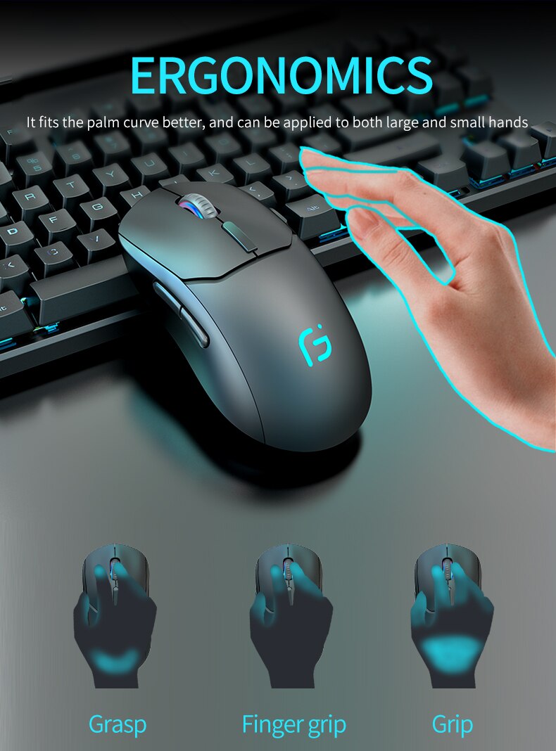 Rechargeable Gaming Mouse Wireless Bluetooth Mouse Dual Mode 2.4Ghz+Bluetooth Game Mice For Computer/Laptop Optical 2400DPI