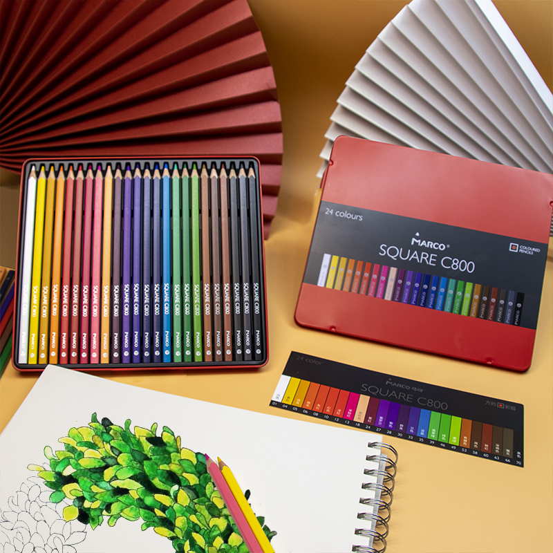 Marco 12/24/48 Colors Pastel Colored Pencils Oil Watercolor Drawing Pencil Set Macaron SQUARE Colored Pencils