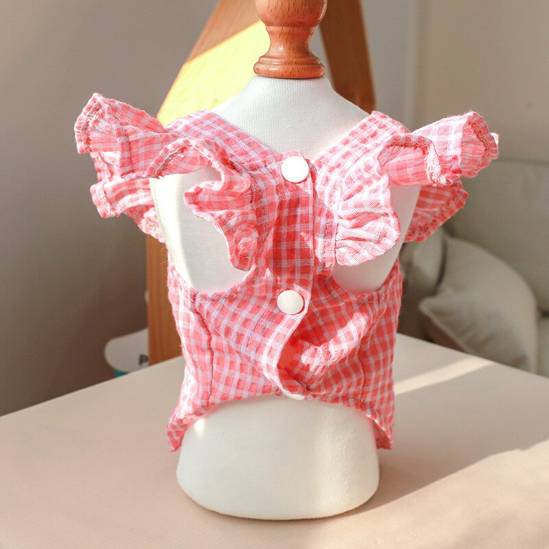 Faldas de perro de verano, vestido de princesa, cereza rosa, ropa para perros, Seeves voladores suaves