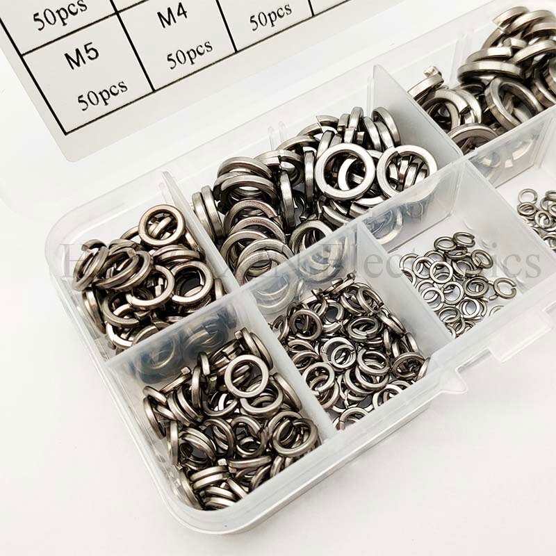 360pcs/set Stainless Steel Spring Washer Assortment Kit M2/M2.5/M3/M4/M5/M6/M8/M10 For Handware Tools Accessories