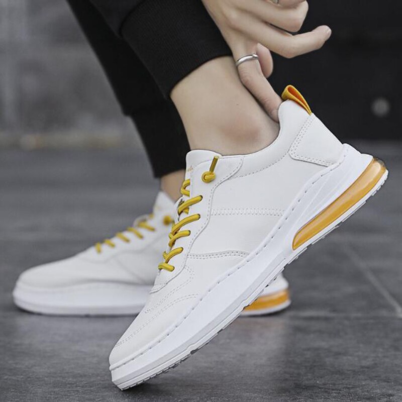 THEAGRANT Comfortable Casual Men Shoes Platform Sneakers For Male PU Leather Lace Up White Shoes Sneakers MSN2021