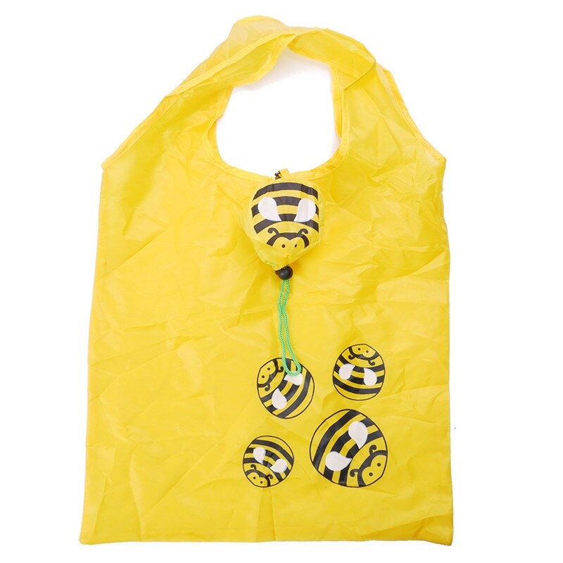 Eco Friendly Foldable Shopping Bag Cartoon Animal Flower Printed Reusable Polyester Shoulder Bag Women Portable Grocery Bags: A