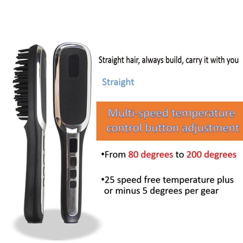 EU Plug Beard Straightener Men's Hair Brush Electric Heated Anti-Scaling Ceramic Comb Fast Frizzy Beards and Hair. Adjustable Te