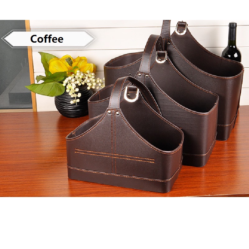 Förvaringskorg i imiterat pu-läder, bärbar förvaringskorg för frukt