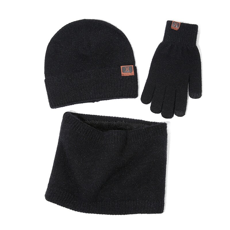 hommes femmes écharpe chapeau gants ensemble trois pièces hiver ensemble femme chapeaux écharpes hommes unisexe bonnets bonnet tricoté: Black