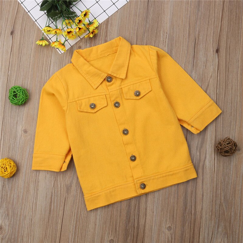 Children Baby Girl Kids Outerwear Coat Denim Jacket Jeans Long Sleeve Solid Yellow Girls Tops Clothes 1-6T