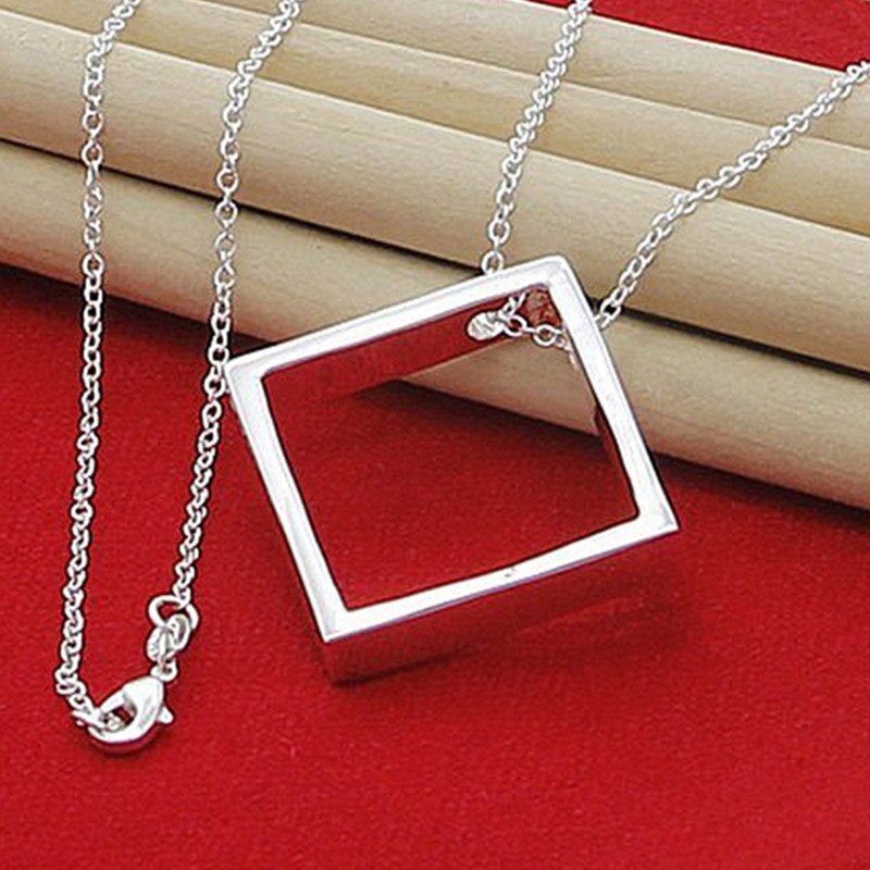 Silber 925 Halskette Einfachen Quadratischen Anhänger Halsketten Für Frauen Weihnachten Silber Schmuck