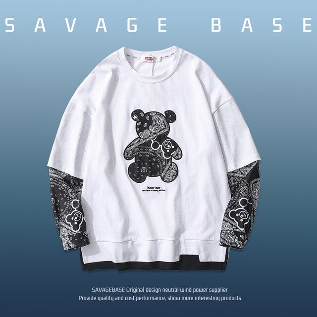 Camiseta de manga larga japonesa con estampado de oso anacardo, ropa para enamorados, de urbana, novedad de