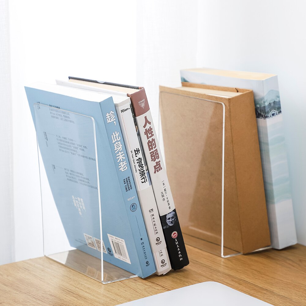 1Pc Acrylic Transparent Bookends Book Display Stand Holder Book Stand Holder Frame Document Holder Stand Desk Organizer Bookend