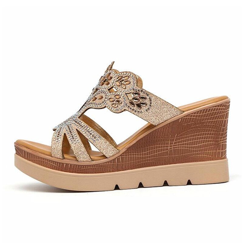 Stor størrelse sandal rutsjebaner rhinsten kvinder sommer klipklapper sandaler dame hjemmesko wedge kvinder sko kvinder sko  a2-79