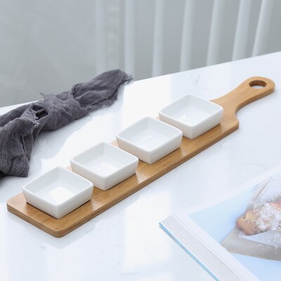 Bandeja de cerámica de estilo japonés para fruta, vajilla creativa de bambú Natural para aperitivos, frutos secos, postres y salsa