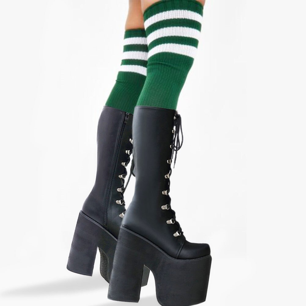 Brand Large Sizes 43 Thick Platform 17cm Extreme High Heels Shoelaces Shoes Woman Cool Motorcycles Boots Female