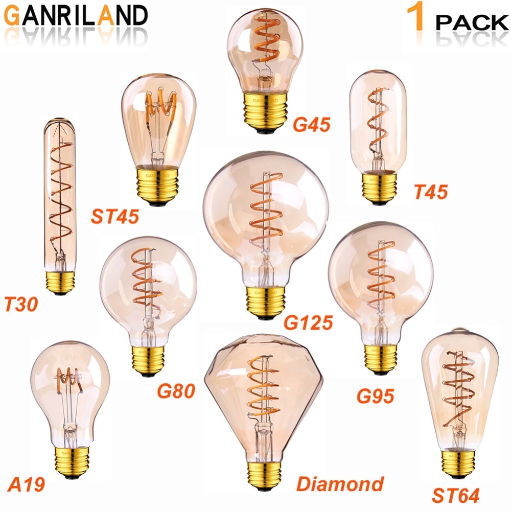 GANRILAND Retro LED Lamp E27 220V Dimmable LED Bulb Filament Light 3W 2200K Diamond Gold Edison Spiral Bulbs G125 G80 led lampen