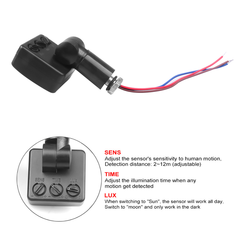 Ultrathin LED Flood Light PIR Motion Sensor Detector 10/12mm Waterproof Outdoor 85-265V IP65 Motion Sensor Adjustable PIR Switch