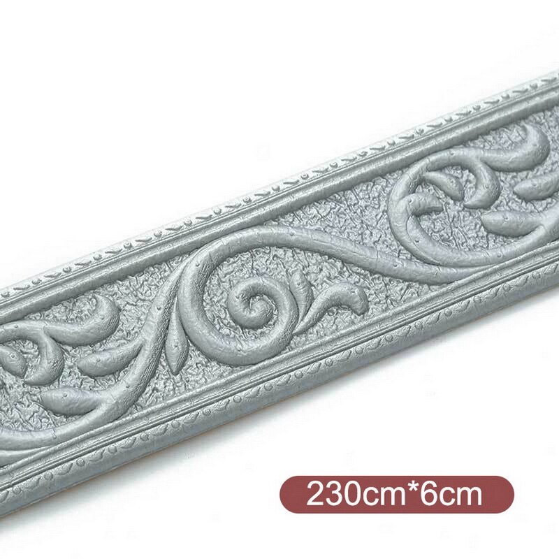 Linea di rivestimento della parete 3D battiscopa bordo autoadesivo impermeabile battiscopa carta da parati adesivo da parete per soggiorno decorazione domestica: Argento / 230CM