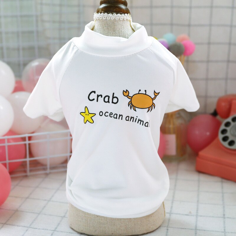 Wit Afdrukken Huisdier Kleding Voor Kleine Honden Katten Zomer Gezellige Puppy Kat Tshirt Hond Dierenarts Chihuahua Yorkies Shirts Huisdieren Kleding producten: Crab / L