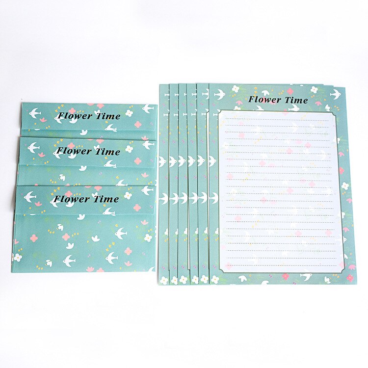 12 feuilles lettre papier 6 pièces enveloppe ensemble Kawaii fleur écriture papier enveloppe lettre Pad dessin carte de voeux avec enveloppes: Blue Bird
