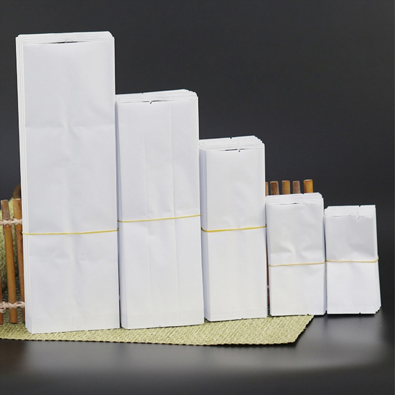 50 sztuk/partia biały papier pakowy torebki herbaty opakowania termokurczliwe opakowania żywności torby kawy aluminiowanie