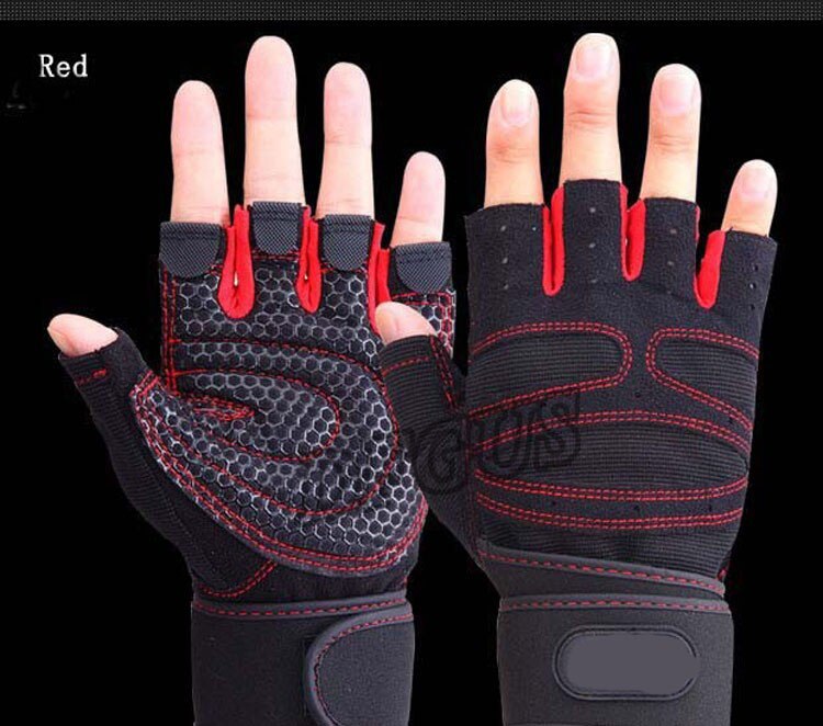 Half Vinger Gym Handschoenen Outdoor Sport Fitness Handschoenen Unisex Guantes Zwart Ademend Gewicht Lifiting 4 Kleuren: Rood / L