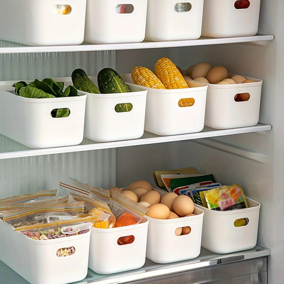 Portable Refrigerator Organizer Bins, Classified Storage Basket , Kitchen Fresh-Keeping Container for Fridge Organization